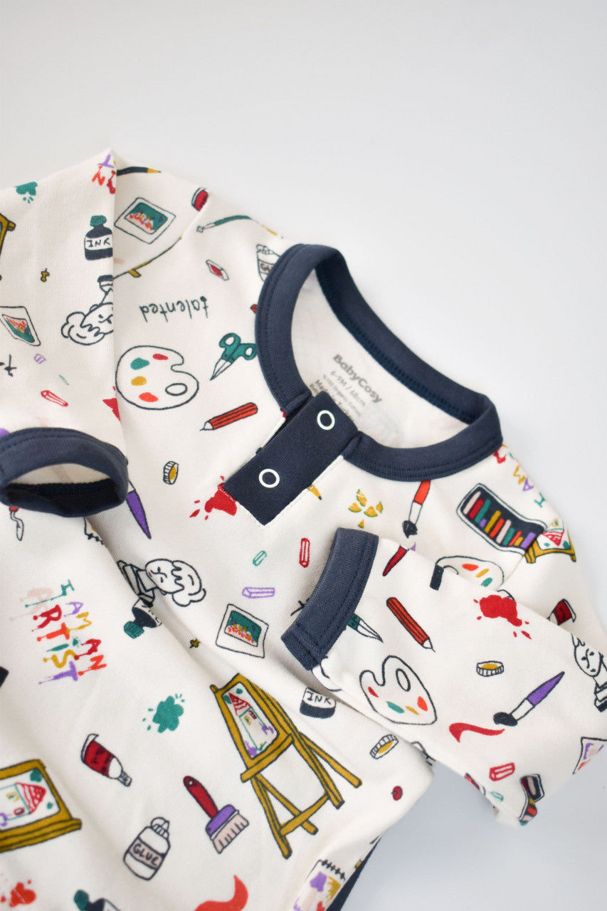 Set bluzita cu maneca lunga si pantaloni lungi din bumbac organic si modal -  BabyCosy