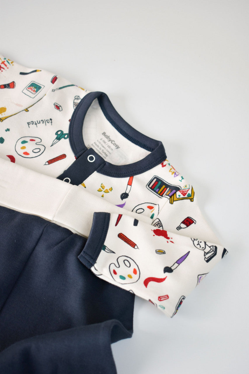 Set bluzita cu maneca lunga si pantaloni lungi din bumbac organic si modal -  BabyCosy