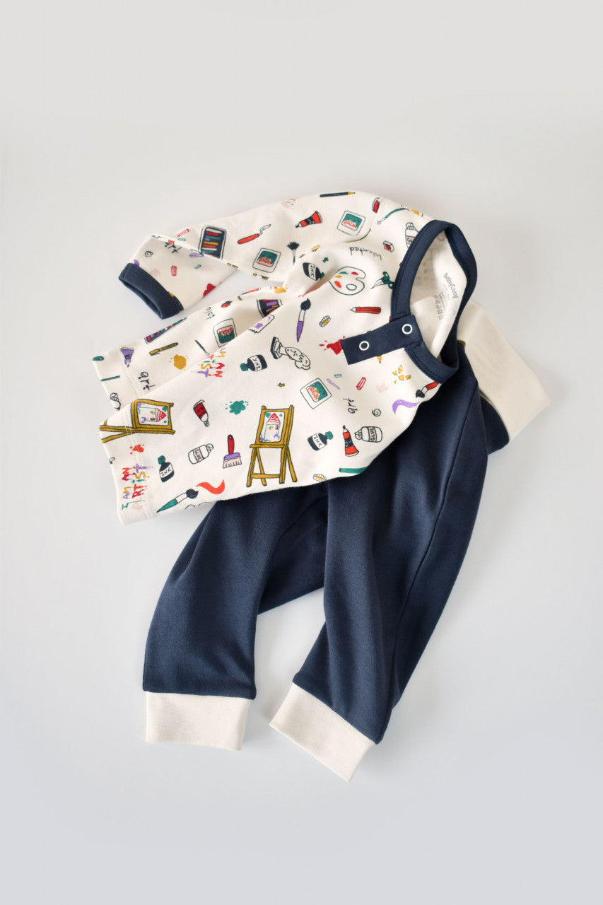 Set bluzita cu maneca lunga si pantaloni lungi din bumbac organic si modal -  BabyCosy