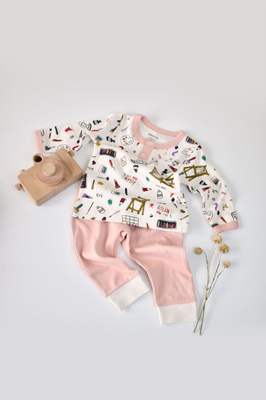 Set bluzita cu maneca lunga si pantaloni lungi din bumbac organic si modal -  BabyCosy