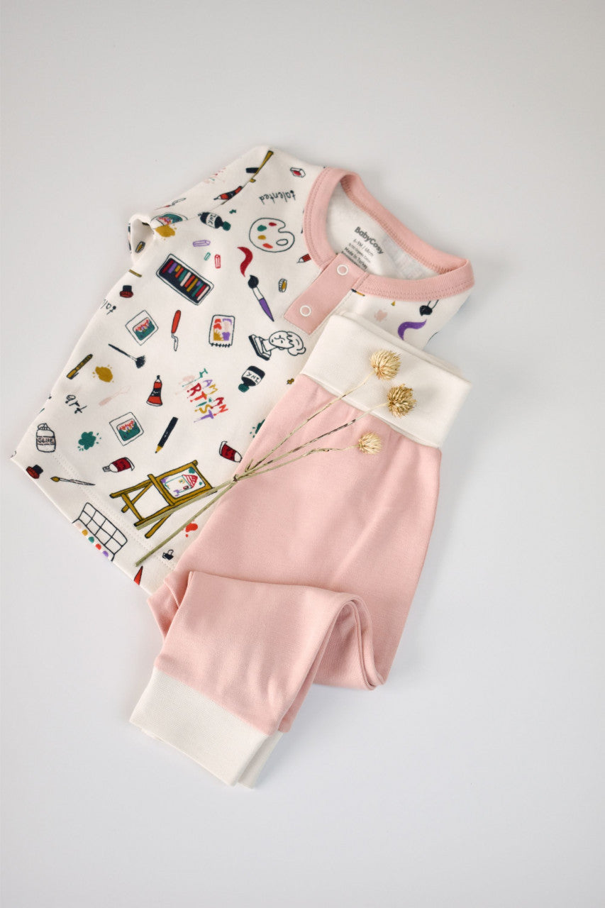 Set bluzita cu maneca lunga si pantaloni lungi din bumbac organic si modal -  BabyCosy