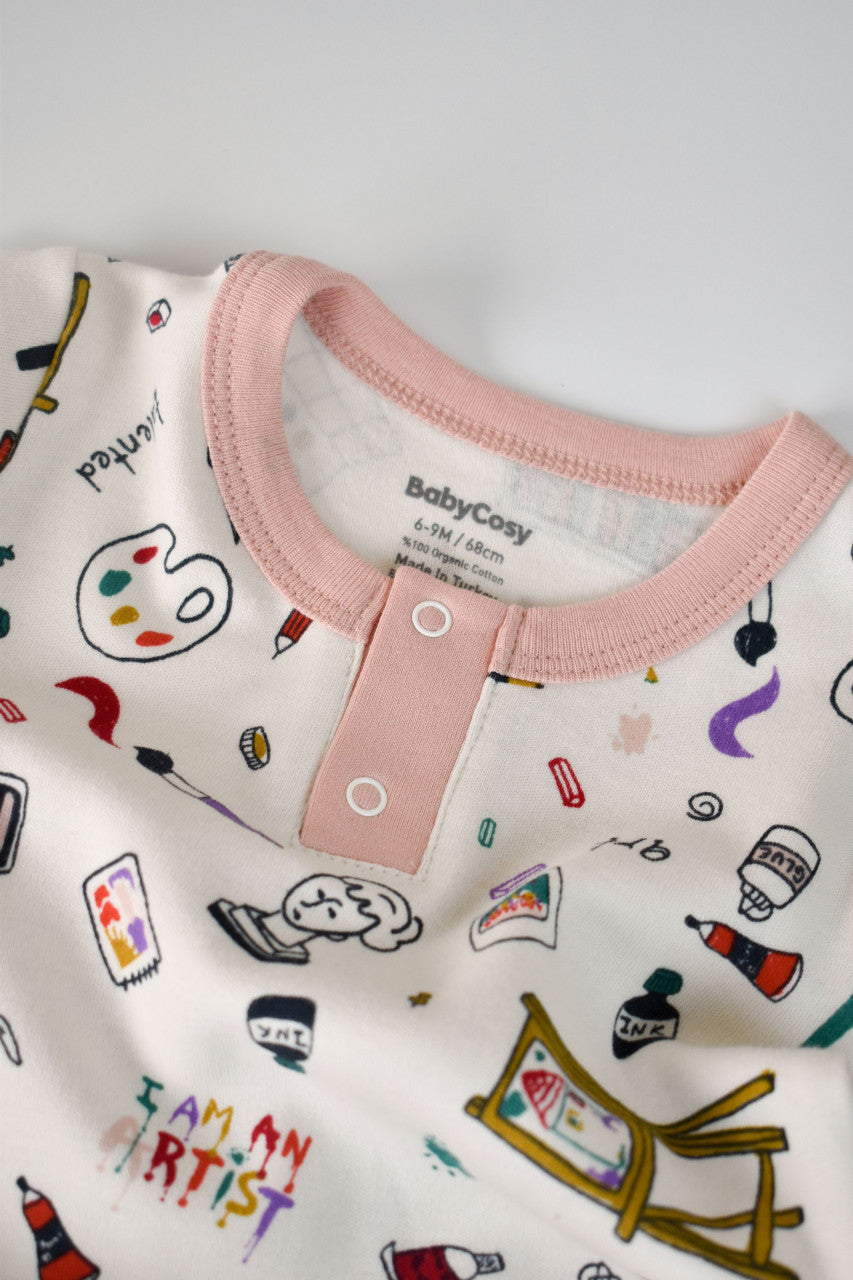 Set bluzita cu maneca lunga si pantaloni lungi din bumbac organic si modal -  BabyCosy