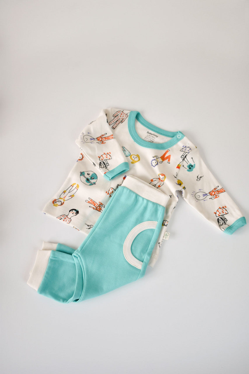 Set bluzita cu maneca lunga si pantaloni lungi din bumbac organic si modal -  BabyCosy