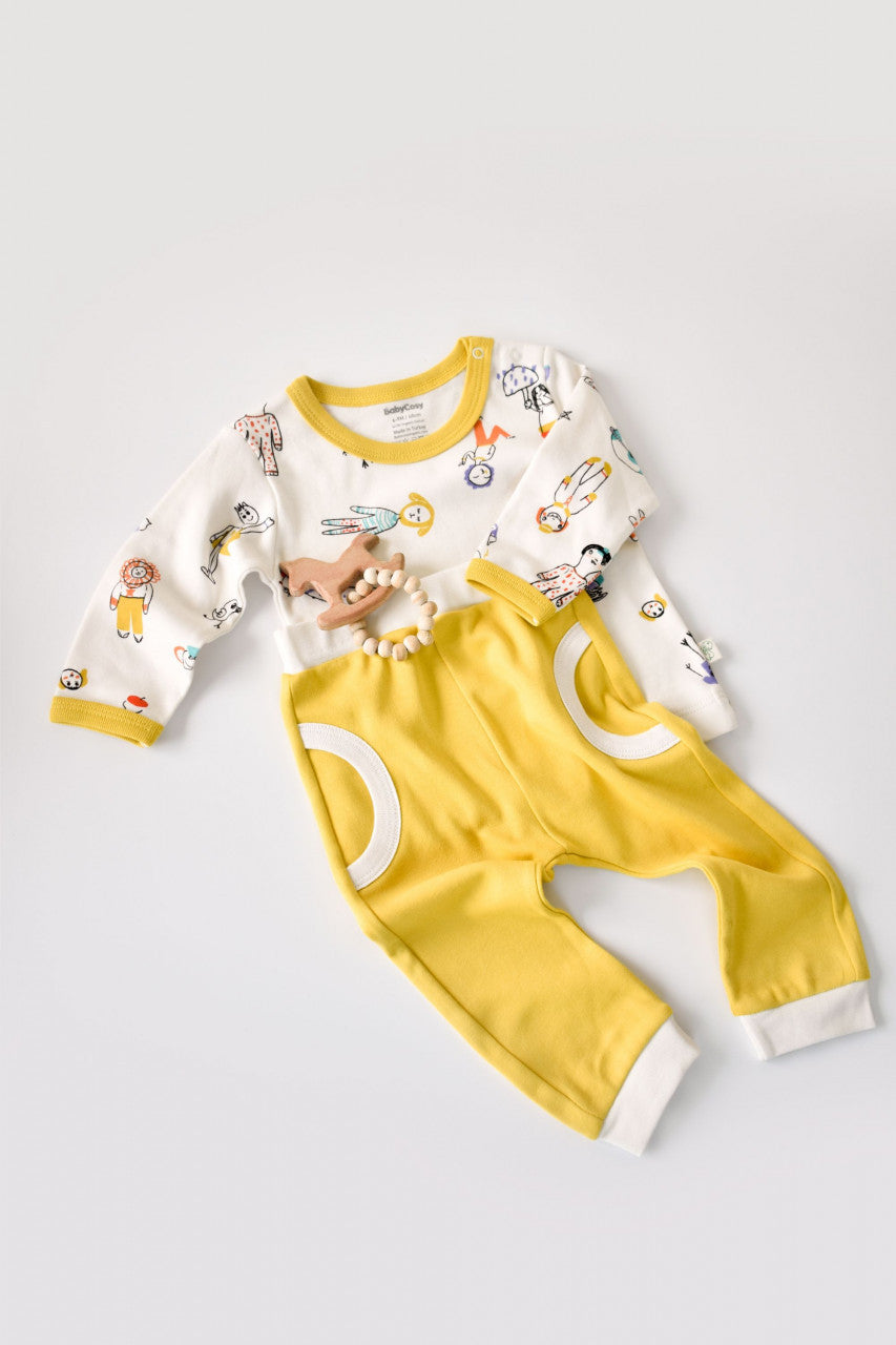 Set bluzita cu maneca lunga si pantaloni lungi din bumbac organic si modal -  BabyCosy