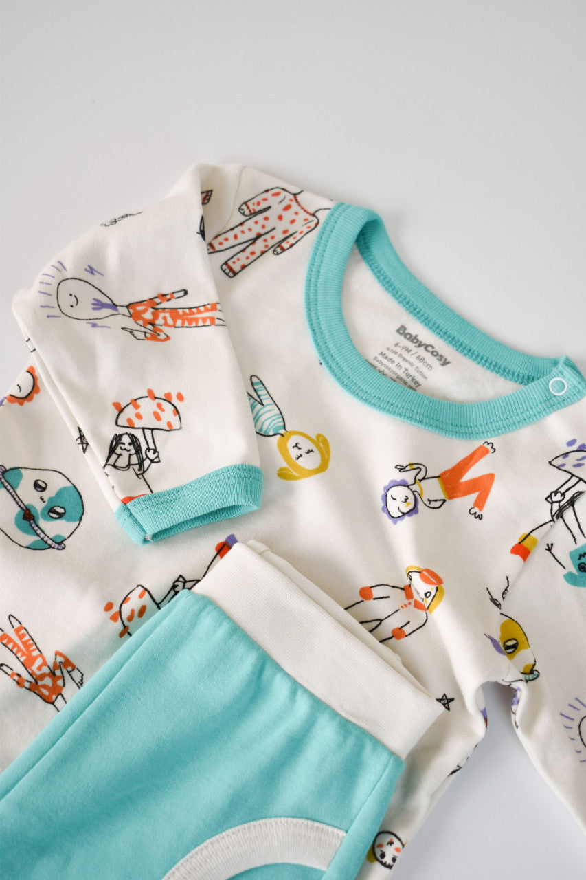 Set bluzita cu maneca lunga si pantaloni lungi din bumbac organic si modal -  BabyCosy
