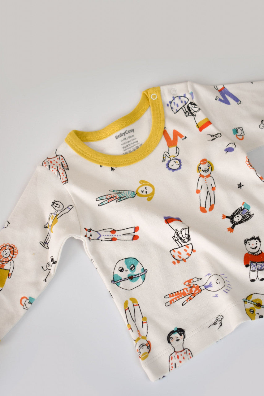 Set bluzita cu maneca lunga si pantaloni lungi din bumbac organic si modal -  BabyCosy