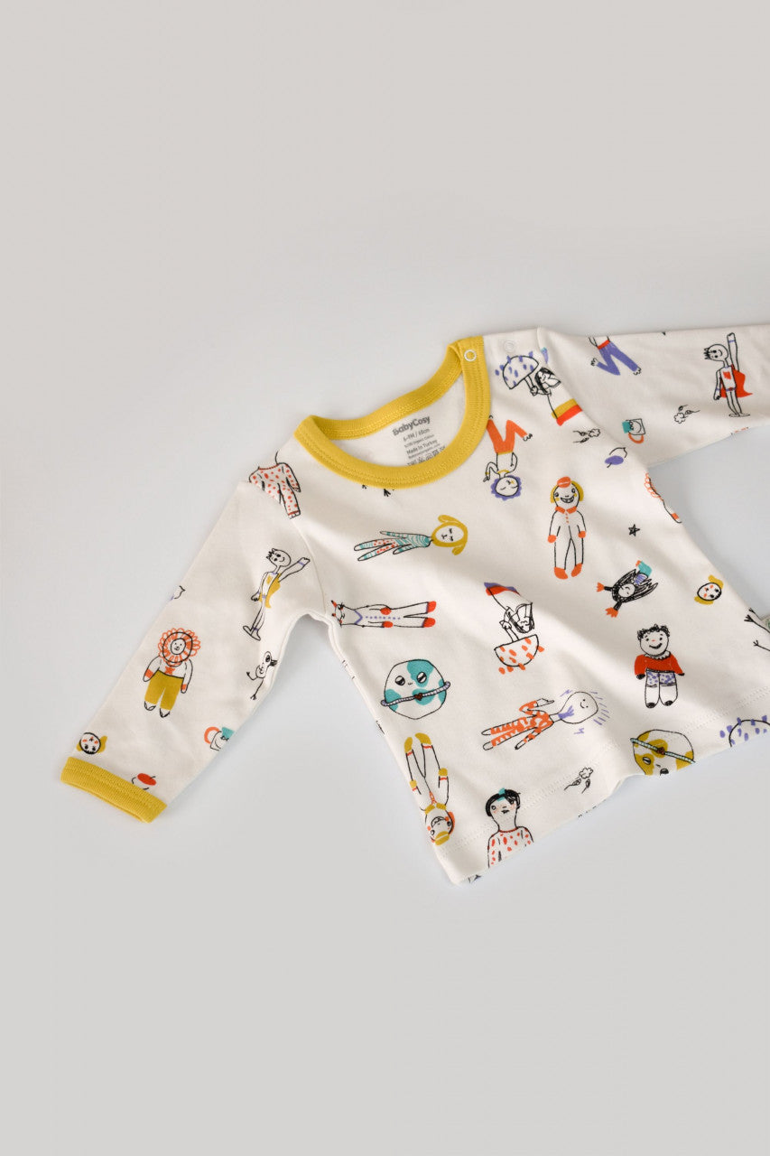 Set bluzita cu maneca lunga si pantaloni lungi din bumbac organic si modal -  BabyCosy