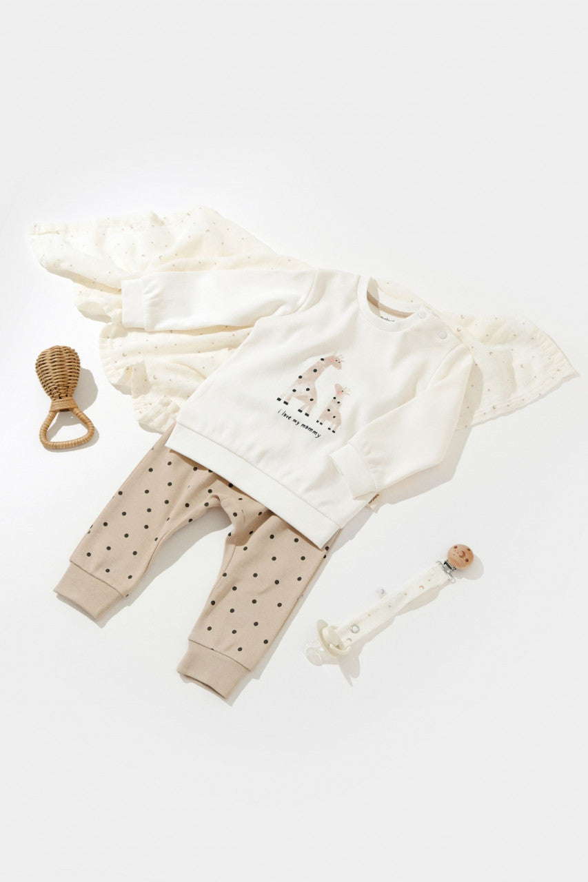 Set bluzita cu maneca lunga si pantaloni lungi din bumbac organic si modal -  BabyCosy