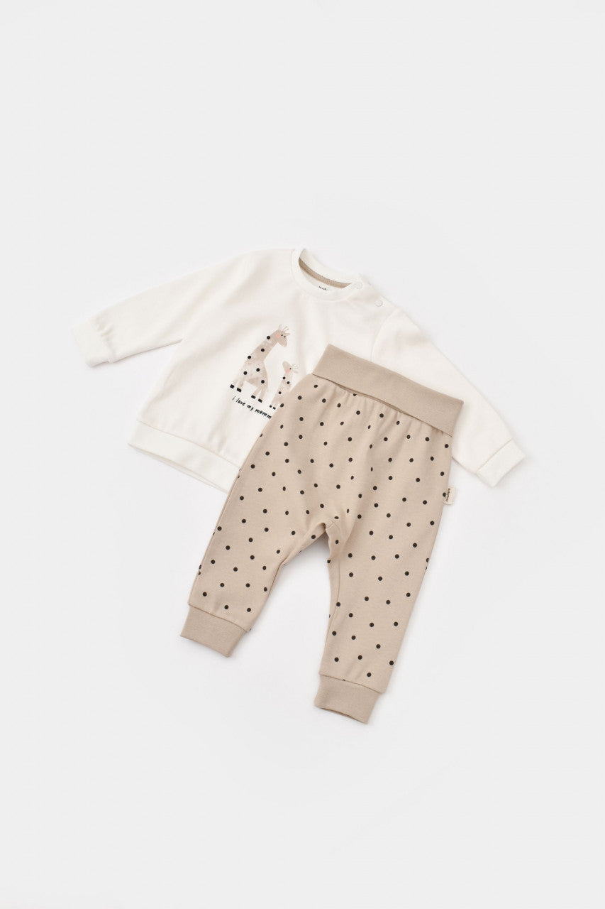 Set bluzita cu maneca lunga si pantaloni lungi din bumbac organic si modal -  BabyCosy