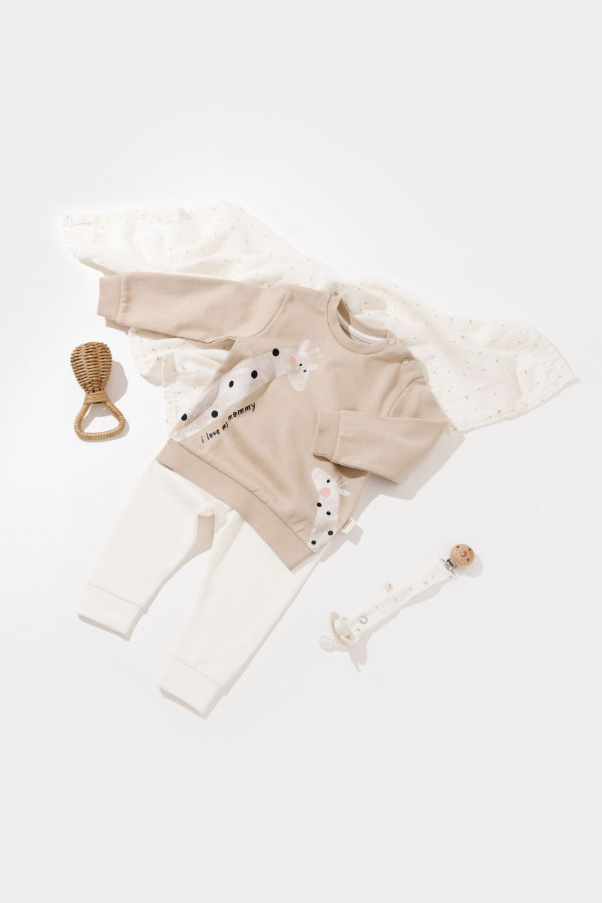Set bluzita cu maneca lunga si pantaloni lungi din bumbac organic si modal -  BabyCosy