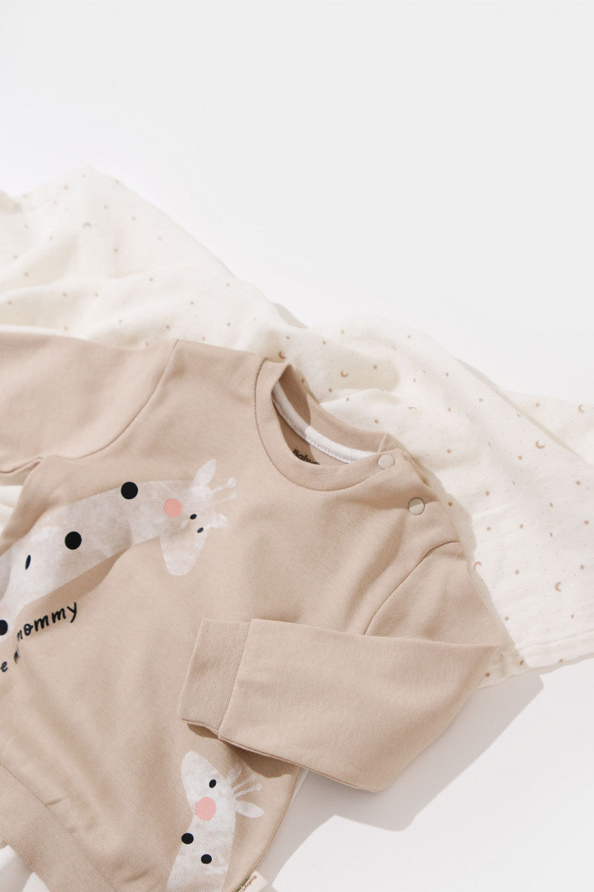 Set bluzita cu maneca lunga si pantaloni lungi din bumbac organic si modal -  BabyCosy