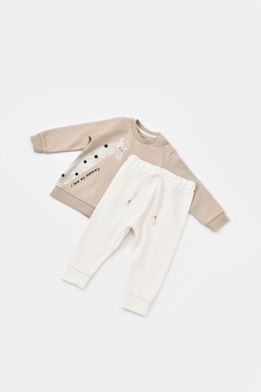 Set bluzita cu maneca lunga si pantaloni lungi din bumbac organic si modal -  BabyCosy