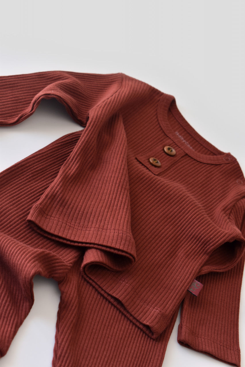 Set bluzita cu maneca lunga si pantaloni lungi din bumbac organic si modal -  BabyCosy