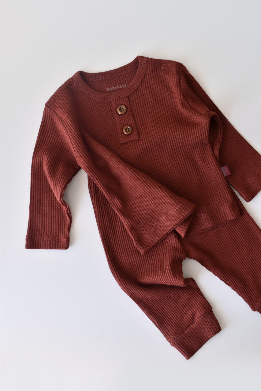 Set bluzita cu maneca lunga si pantaloni lungi din bumbac organic si modal -  BabyCosy