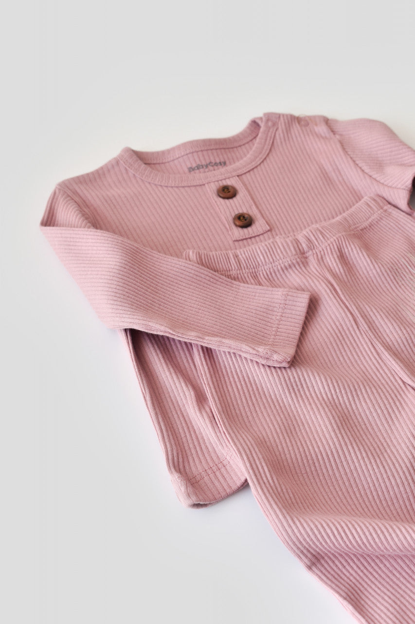 Set bluzita cu maneca lunga si pantaloni lungi din bumbac organic si modal -  BabyCosy