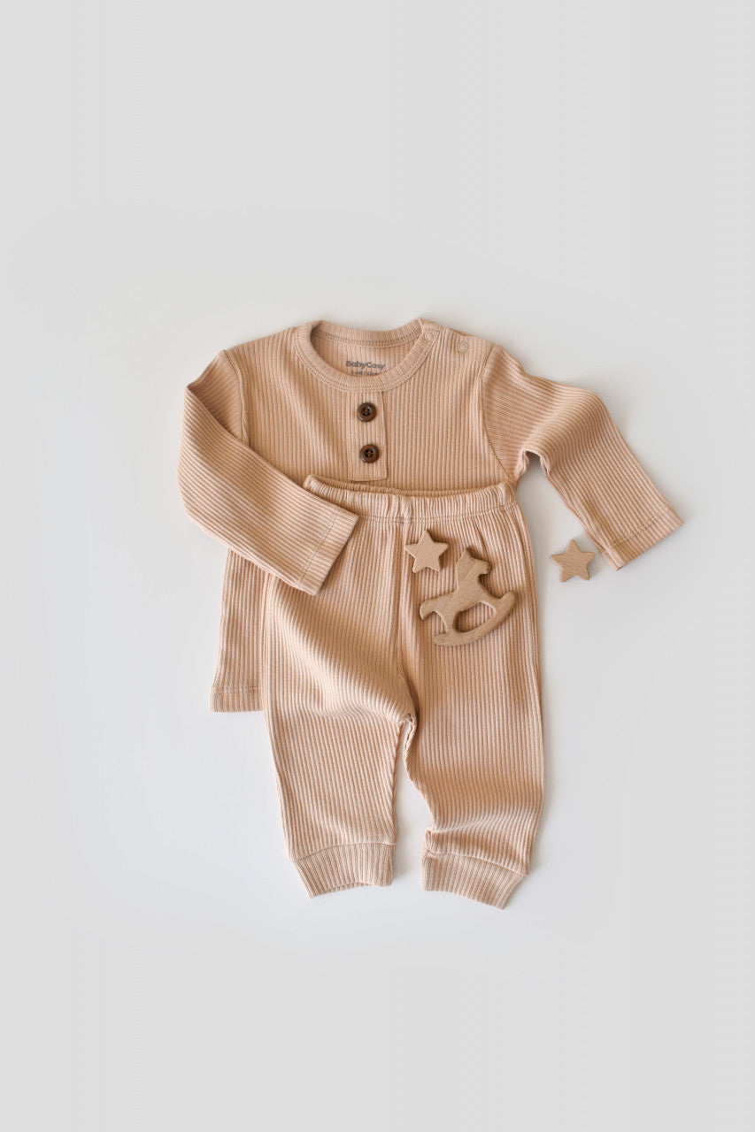 Set bluzita cu maneca lunga si pantaloni lungi din bumbac organic si modal -  BabyCosy