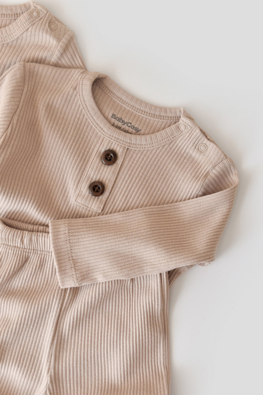 Set bluzita cu maneca lunga si pantaloni lungi din bumbac organic si modal -  BabyCosy