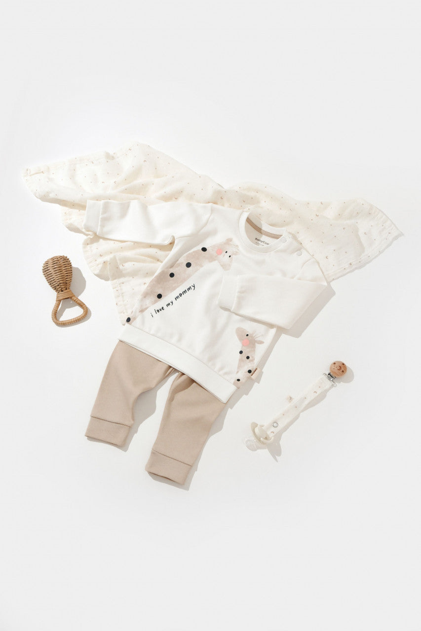 Set bluzita cu maneca lunga si pantaloni lungi din bumbac organic si modal -  BabyCosy