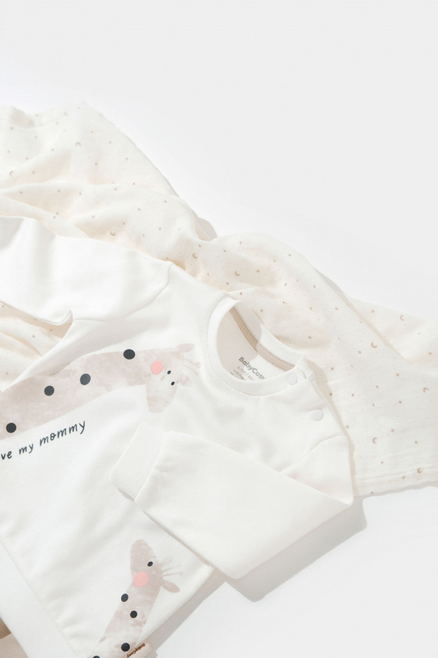 Set bluzita cu maneca lunga si pantaloni lungi din bumbac organic si modal -  BabyCosy