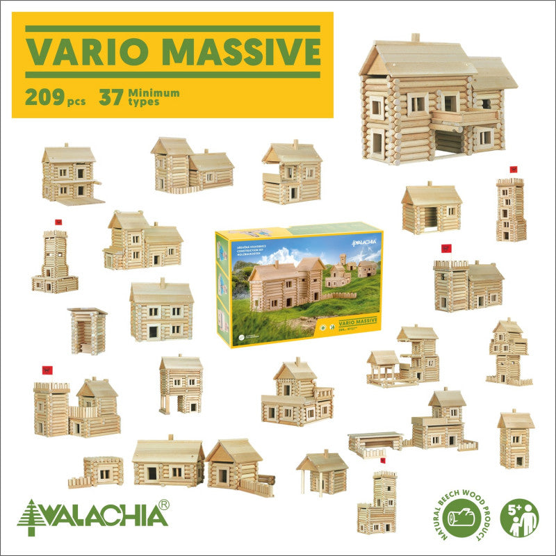 Set constructie arhitectura Vario Massive, 209 piese mari din lemn, Walachia