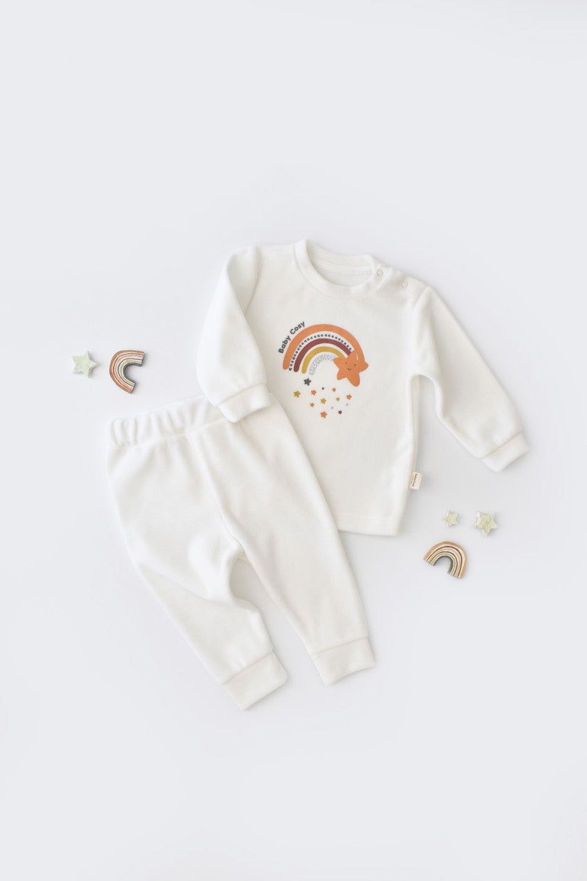 Set Curcubeu cu bluzita cu maneca lunga si pantaloni lungi din 80%bumbac organic si 20% poliester - , BabyCosy