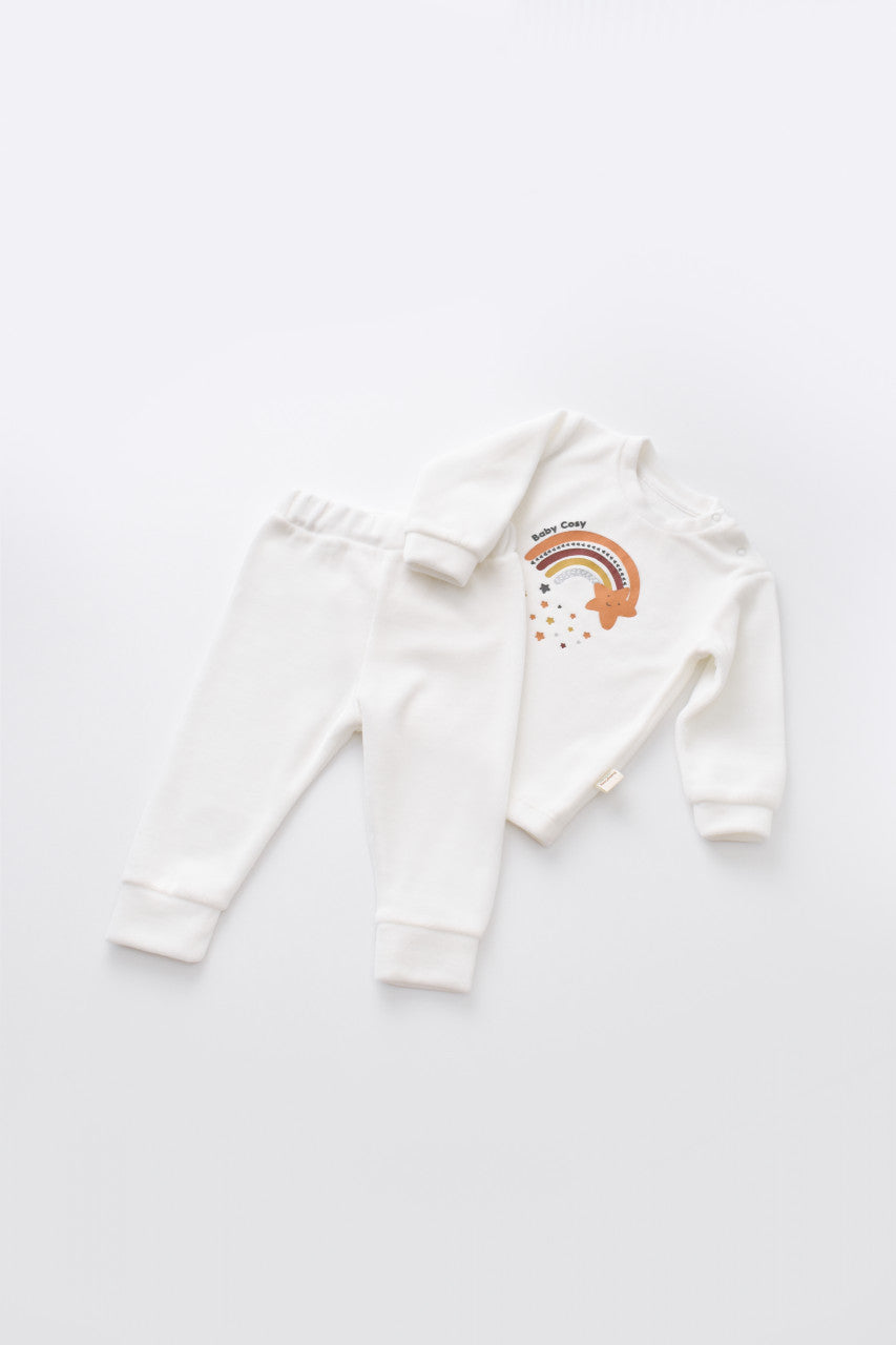 Set Curcubeu cu bluzita cu maneca lunga si pantaloni lungi din 80%bumbac organic si 20% poliester - , BabyCosy