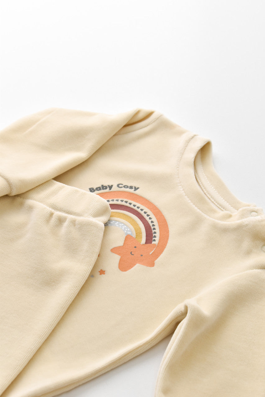 Set Curcubeu cu bluzita cu maneca lunga si pantaloni lungi din 80%bumbac organic si 20% poliester - , BabyCosy
