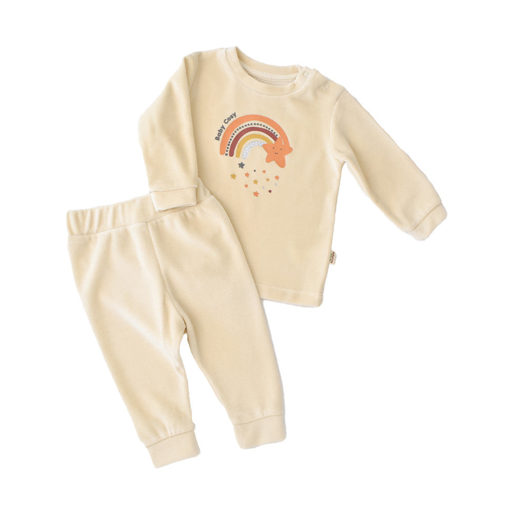 Set Curcubeu cu bluzita cu maneca lunga si pantaloni lungi din 80%bumbac organic si 20% poliester - , BabyCosy