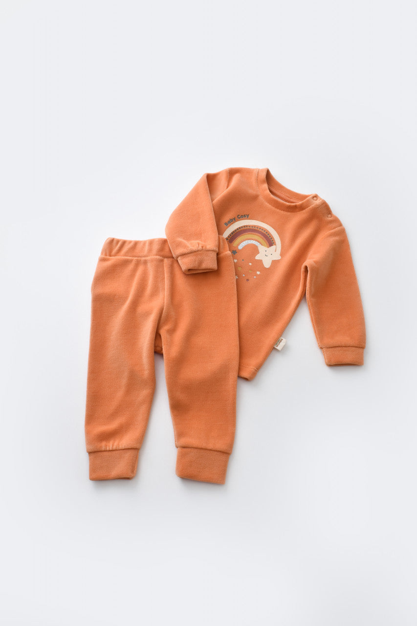 Set Curcubeu cu bluzita cu maneca lunga si pantaloni lungi din 80%bumbac organic si 20% poliester - , BabyCosy