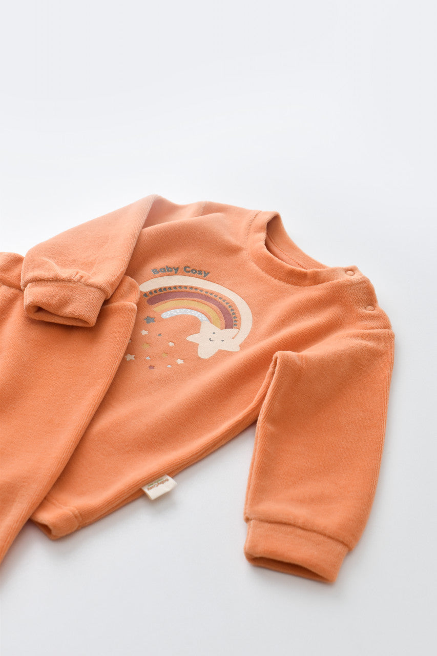 Set Curcubeu cu bluzita cu maneca lunga si pantaloni lungi din 80%bumbac organic si 20% poliester - , BabyCosy