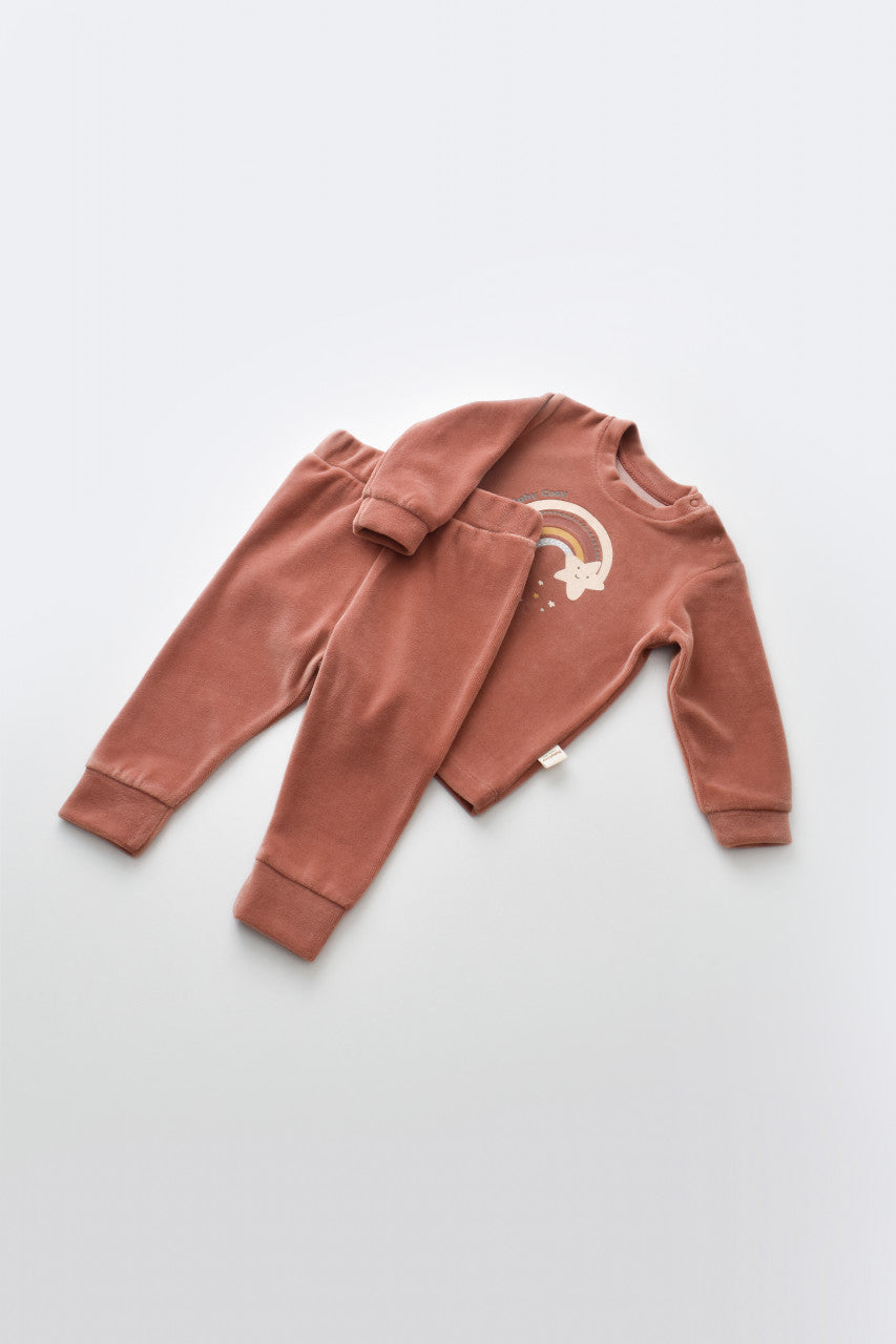 Set Curcubeu cu bluzita cu maneca lunga si pantaloni lungi din 80%bumbac organic si 20% poliester - , BabyCosy