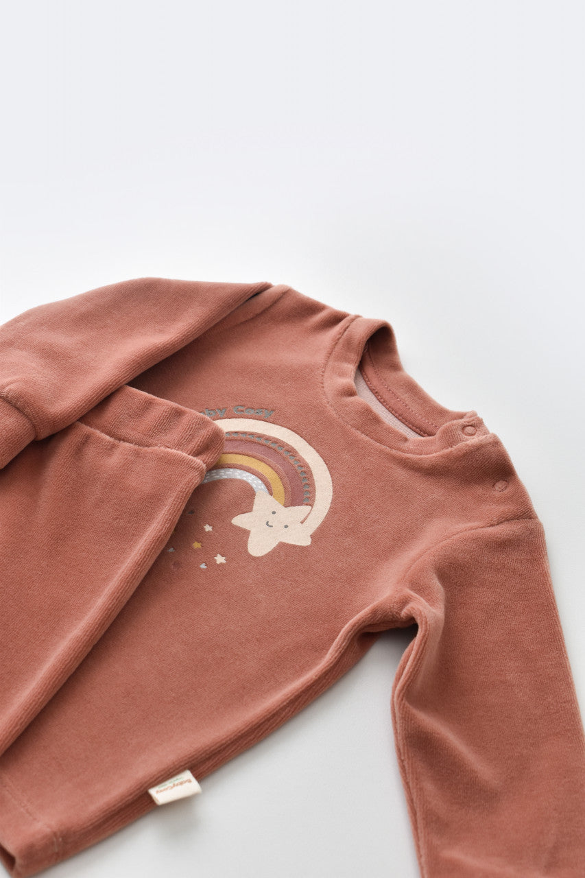 Set Curcubeu cu bluzita cu maneca lunga si pantaloni lungi din 80%bumbac organic si 20% poliester - , BabyCosy