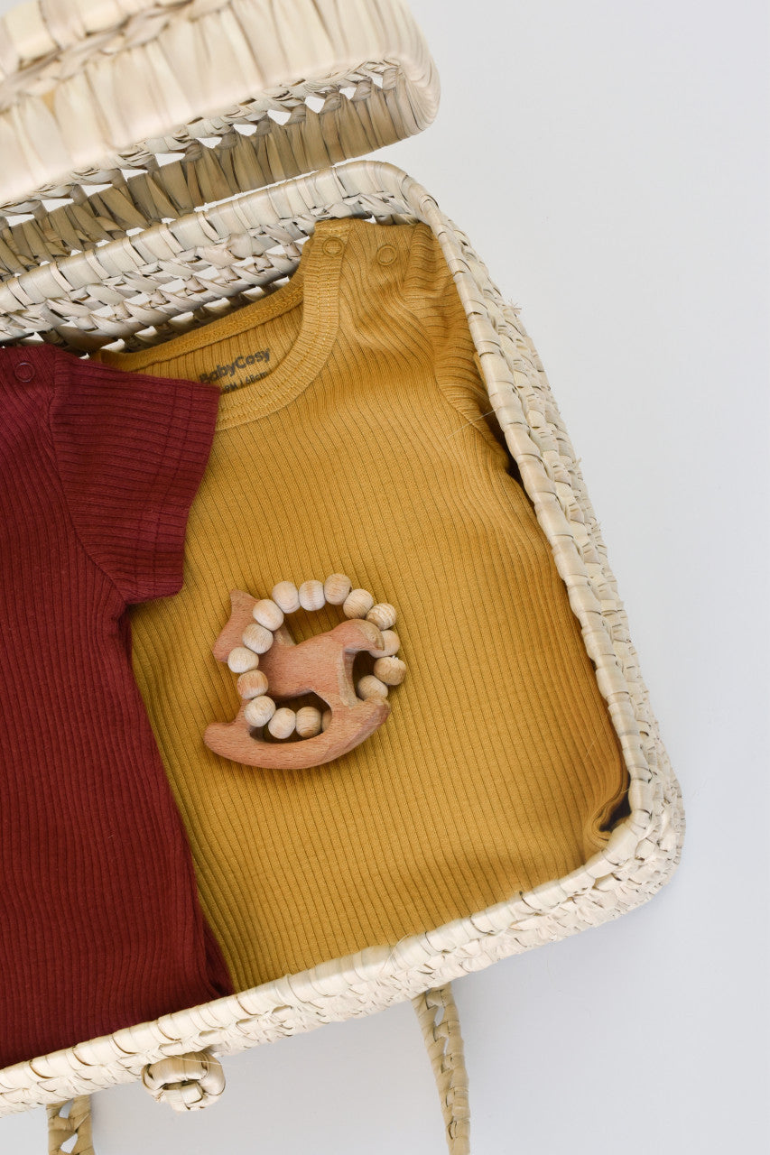 Set de 2 salopetele cu maneca scurta din bumbac organic si modal - Caramiziu/ Sofran BabyCosy