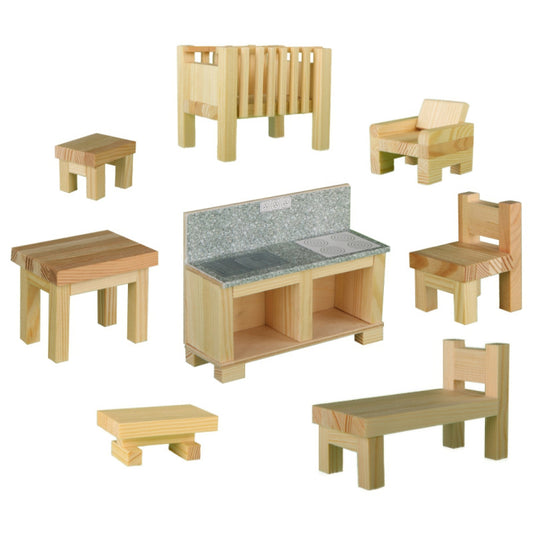 Set de construit Obiecte de mobilier, 128 piese din lemn, Walachia - Imagine 3