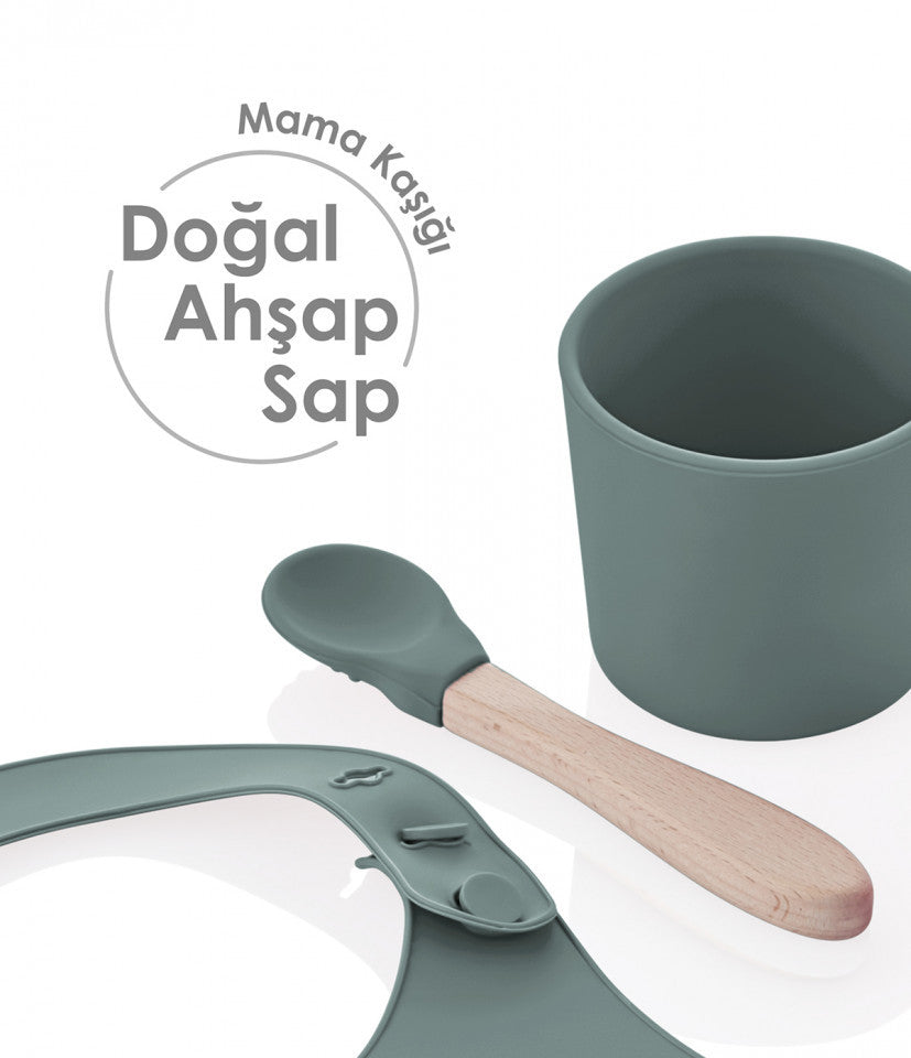 Set diversificare 4 piese din silicon BabyJem: bavetica, farfurie, lingurita si pahar