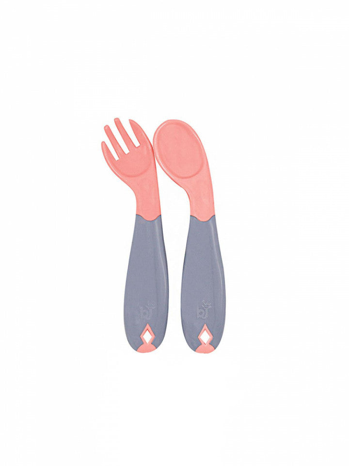 Set lingurita si furculita cu maner gri BabyJem - 3 culori disponibile - Imagine 4