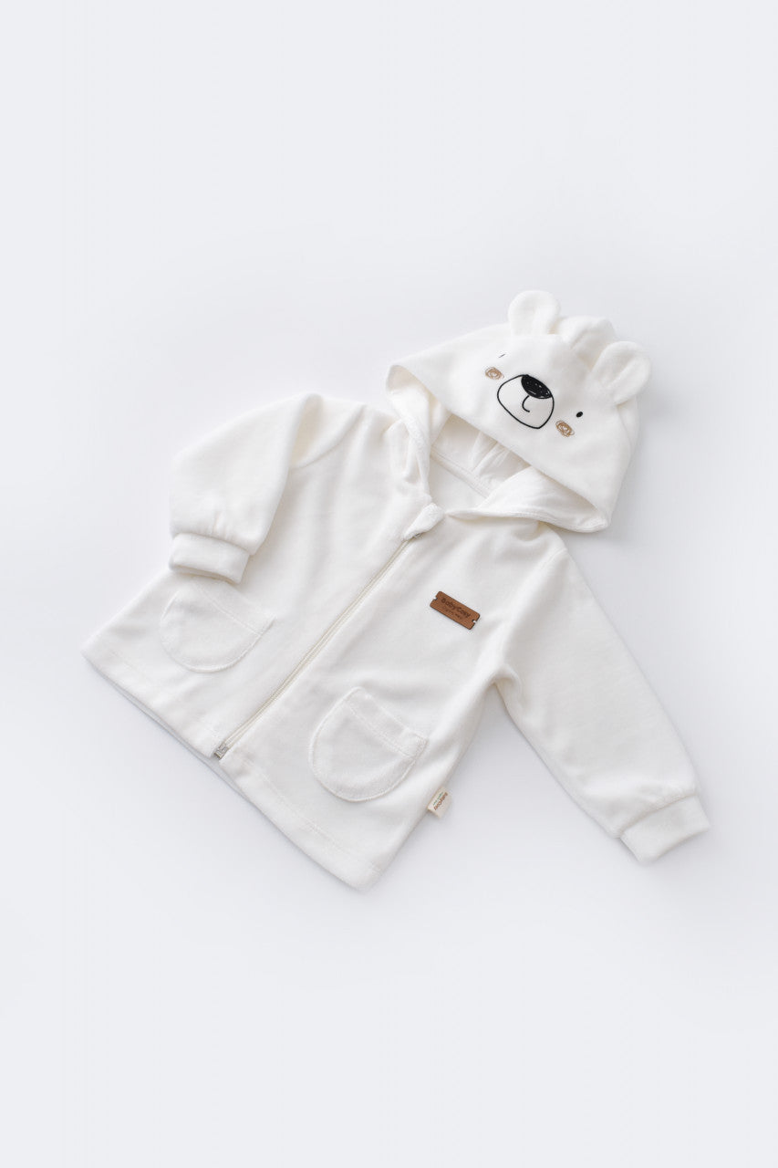 Set Ursulet cu bluzita cu fermoar si gluga si pantaloni lungi din 80%bumbac organic si 20% poliester - , BabyCosy