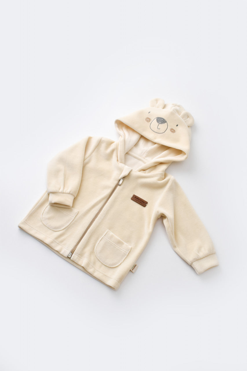 Set Ursulet cu bluzita cu fermoar si gluga si pantaloni lungi din 80%bumbac organic si 20% poliester - , BabyCosy