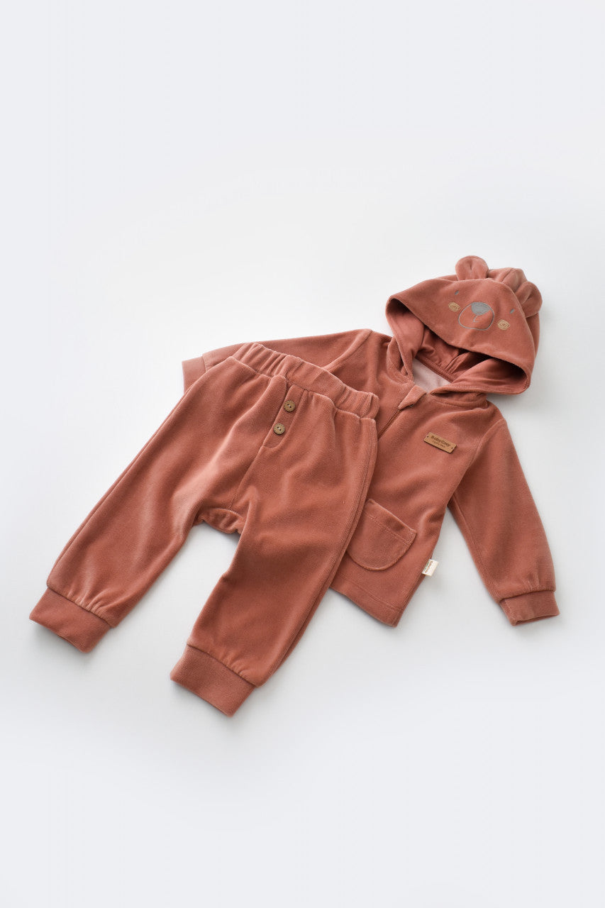 Set Ursulet cu bluzita cu fermoar si gluga si pantaloni lungi din 80%bumbac organic si 20% poliester - , BabyCosy