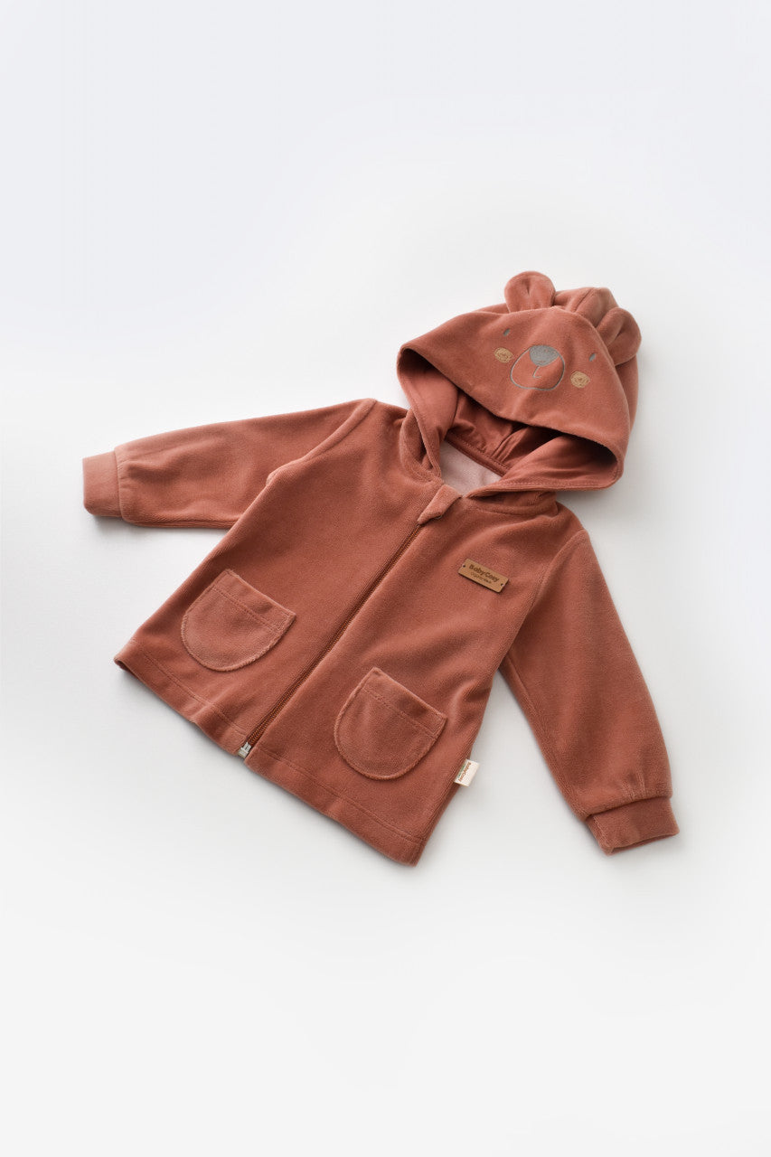 Set Ursulet cu bluzita cu fermoar si gluga si pantaloni lungi din 80%bumbac organic si 20% poliester - , BabyCosy