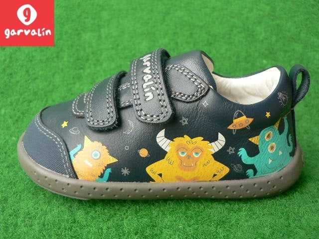 Tenisi din piele pentru copii Garvalin, monstruleti, gri