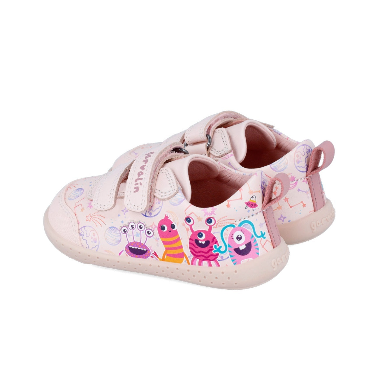 Tenisi din piele pentru copii Garvalin, monstruleti, gri