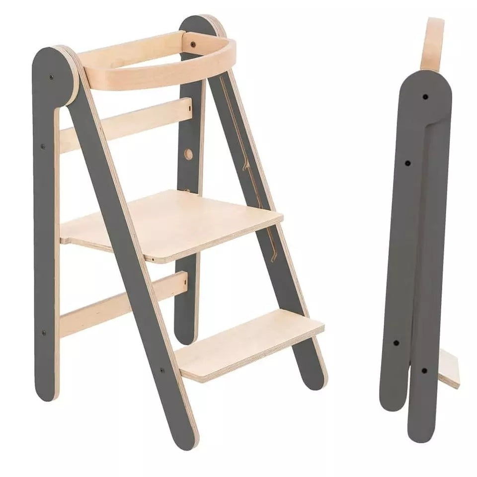 Turn de invatare pliabil MamaToyz Learning Tower din lemn, Gri