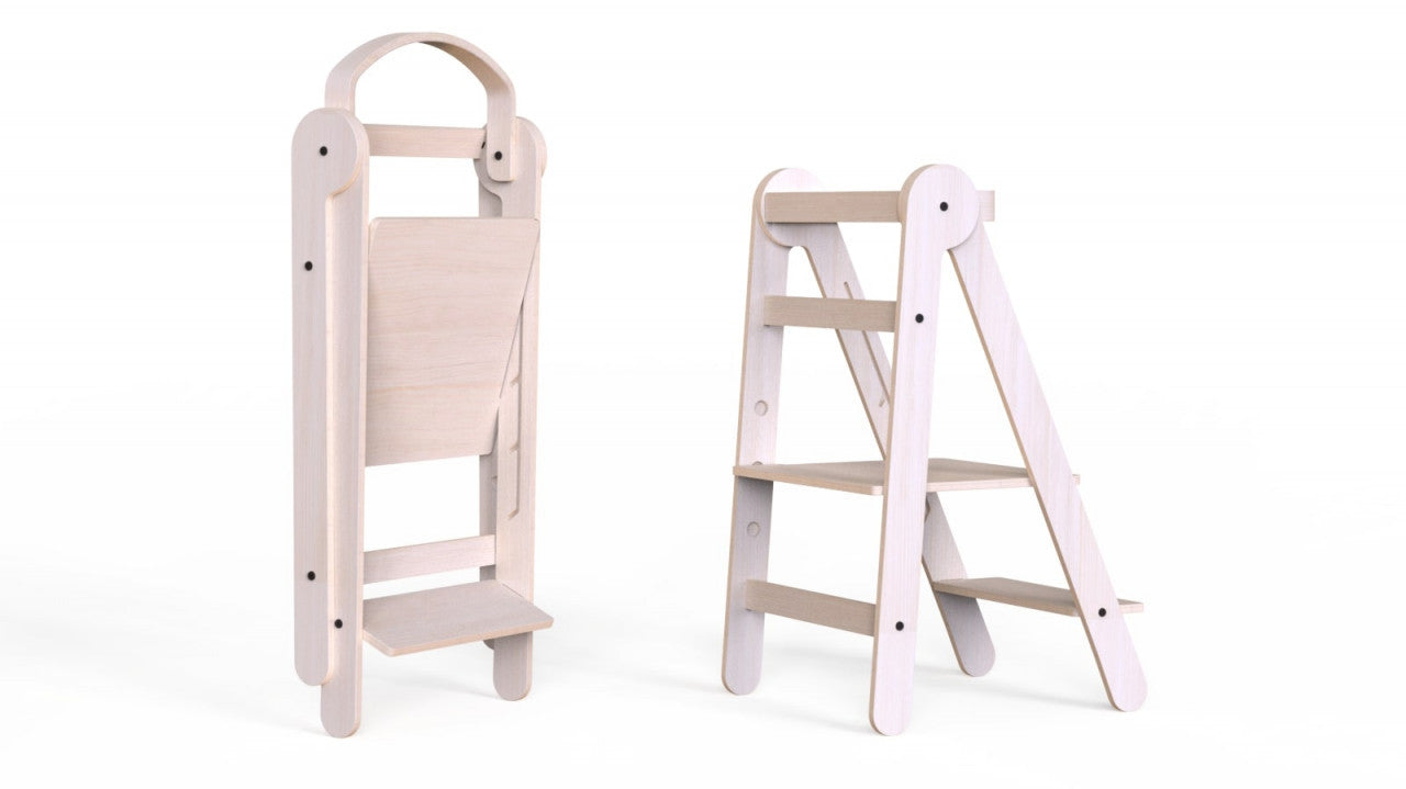 Turn de invatare pliabil MamaToyz Learning Tower din lemn, Natur