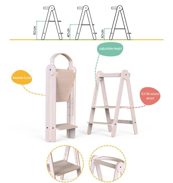 Turn de invatare pliabil MamaToyz Learning Tower din lemn, Natur - Imagine 11