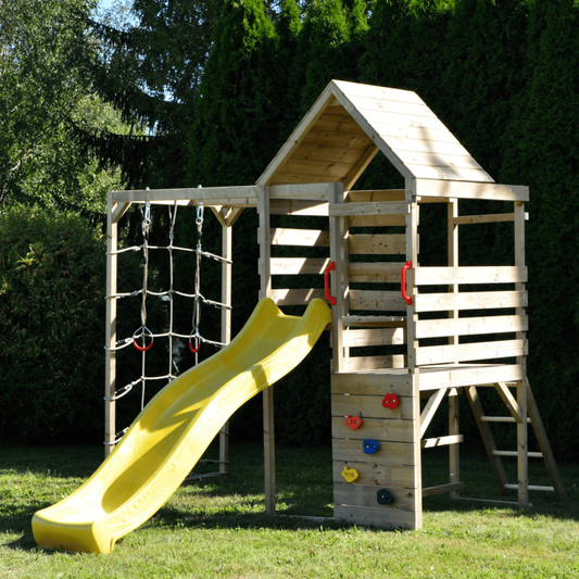 Turn de joaca cu 2 platforme, panou de catarare, tobogan si modul de gimnastica (M40), Wendi Toys - Imagine 3