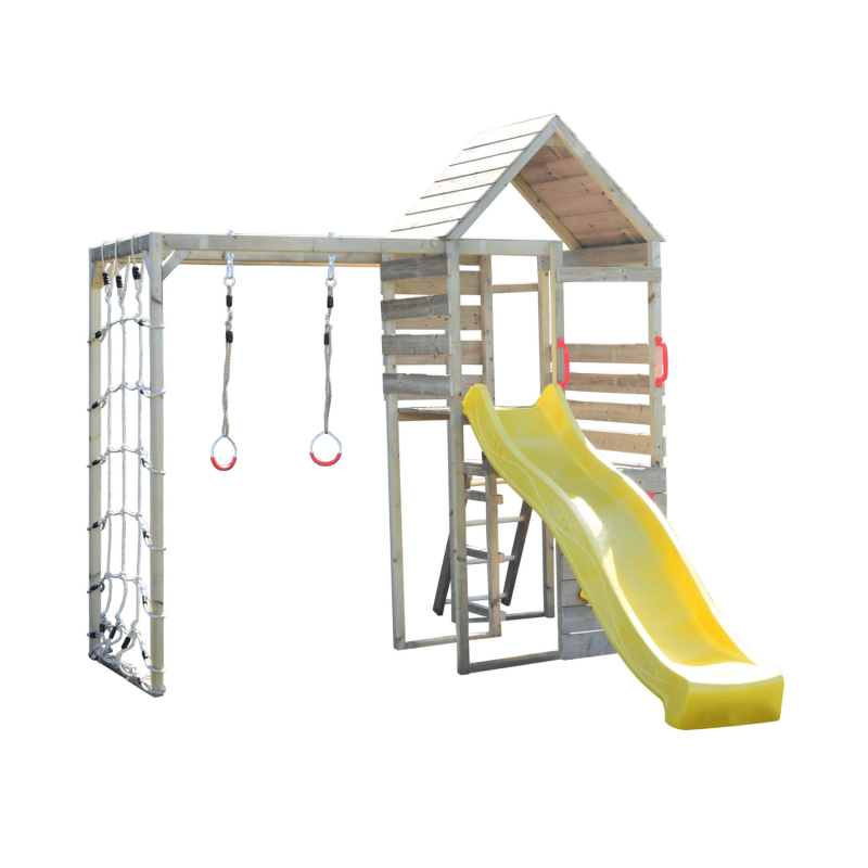 Turn de joaca cu 2 platforme, panou de catarare, tobogan si modul de gimnastica (M40), Wendi Toys - Imagine 4