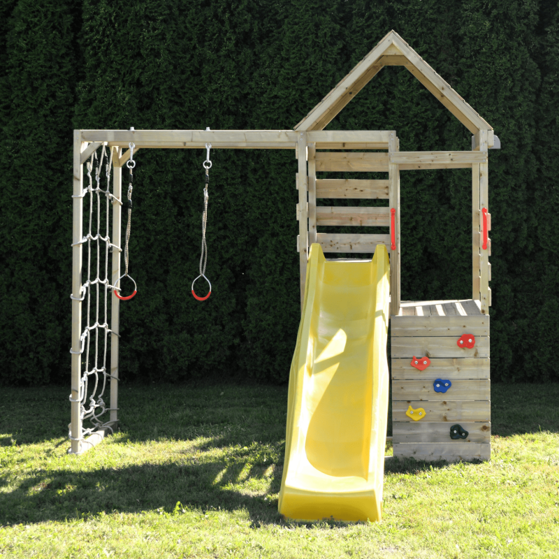 Turn de joaca cu 2 platforme, panou de catarare, tobogan si modul de gimnastica (M40), Wendi Toys - Imagine 2