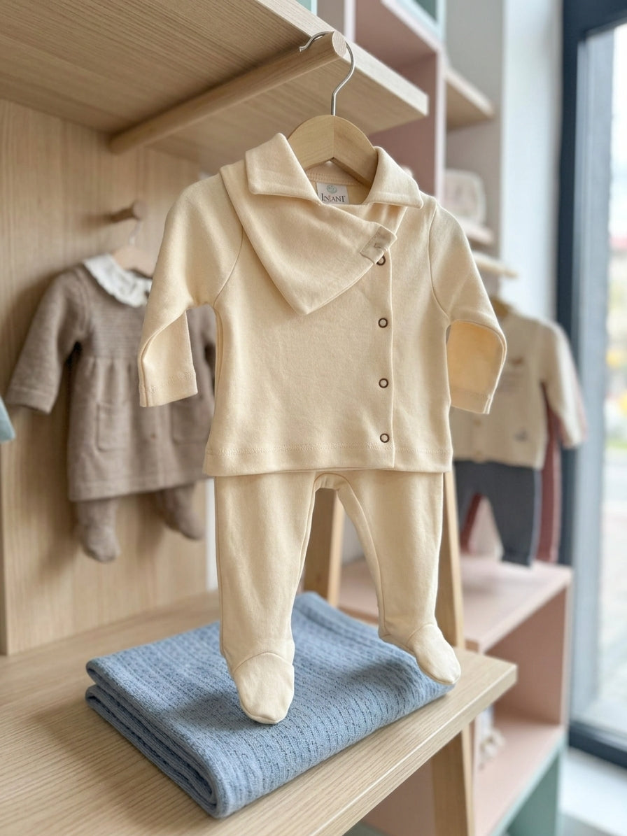 Set hăinuțe nou-născut INFANT Princess Ecru cu guler volănaș și păturică roz - 6-12 Luni / Bleumarin (rack) [ps:f9f6e0c0-d85d-4f14-8609-ac2e8cf65e93]