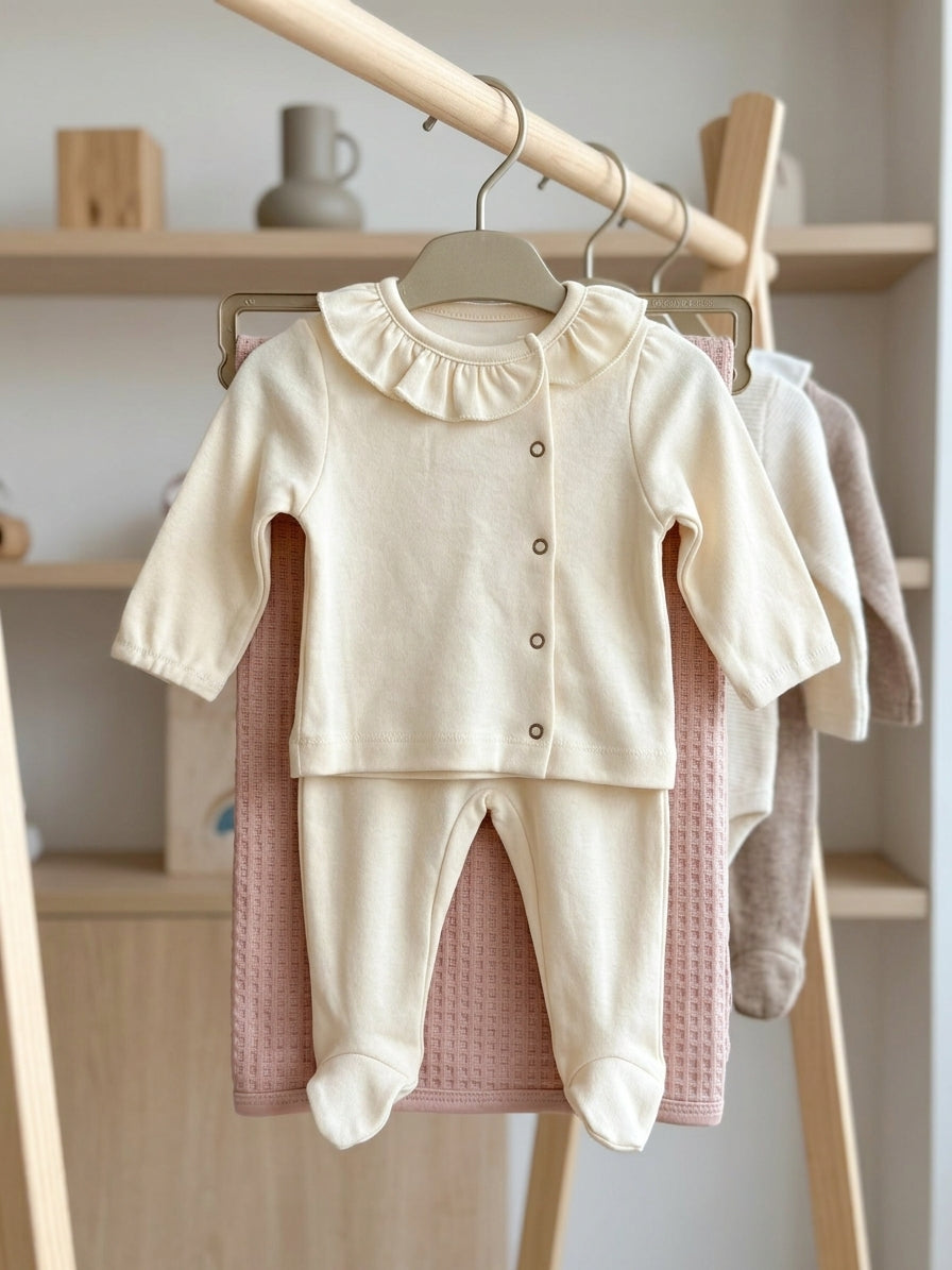 Set hăinuțe nou-născut INFANT Princess Ecru cu guler volănaș și păturică roz - 6-12 Luni / Roz (rack) [ps:409cd02c-67bd-471b-86a9-46f00e0bedcb]